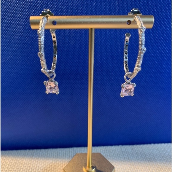 Judith Ripka Sterling interchangeable hoop earrings in Pink Crystal - Picture 1 of 11